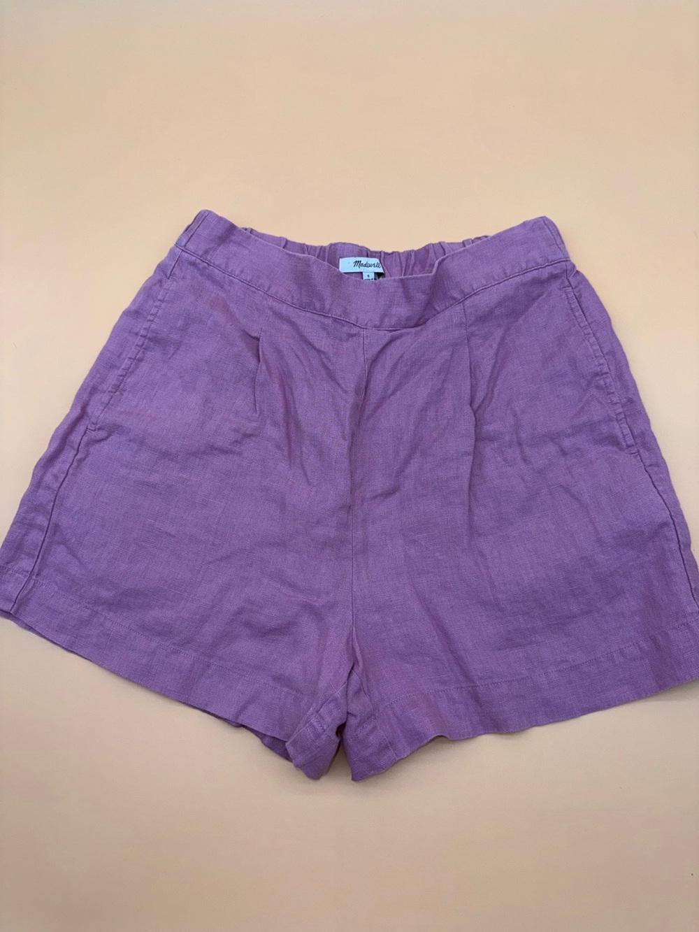 Madewell Purple Linen Blend High Rise Pull-On Shorts Size S Coastal Flowy Easy